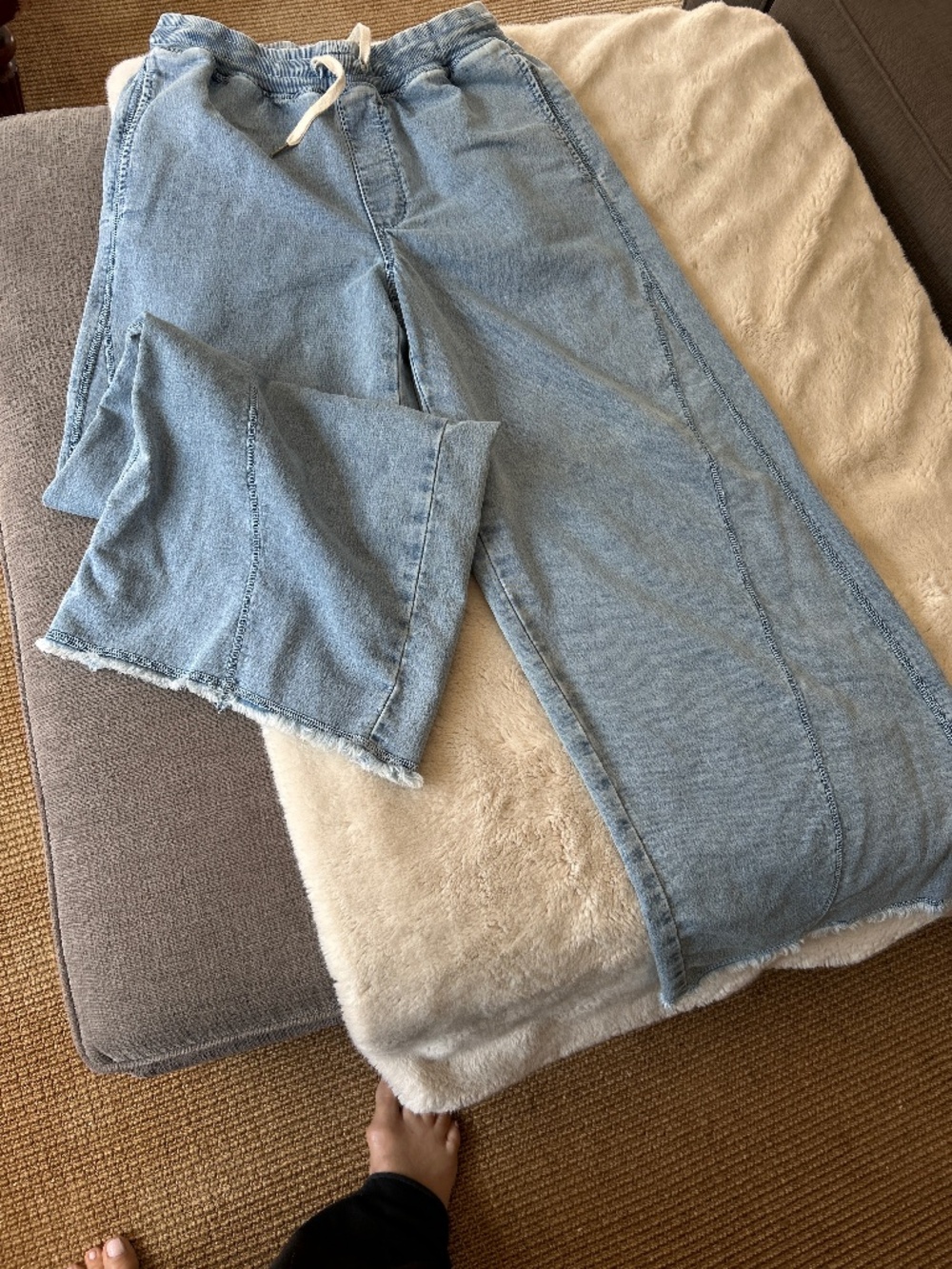 aerie Light Blue Wide-Leg Denim Jumpsuit Pants